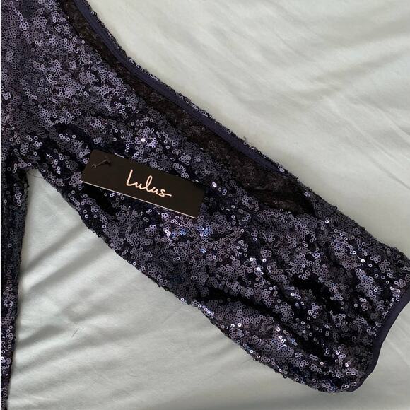 NWT Lulus blue sequin long sleeve cut out arm detail dress - M - Picture 5 of 10